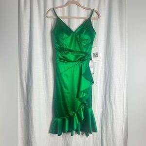Emerald Sundae Asymmetrical Satin Dress in Vibrant Green
